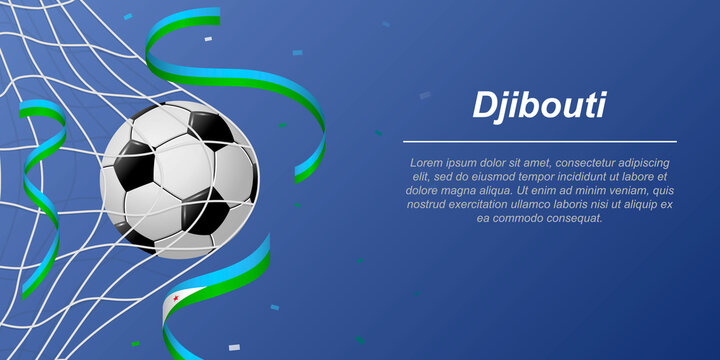 Soccer background with flying ribbons in colors of the flag of Djibouti