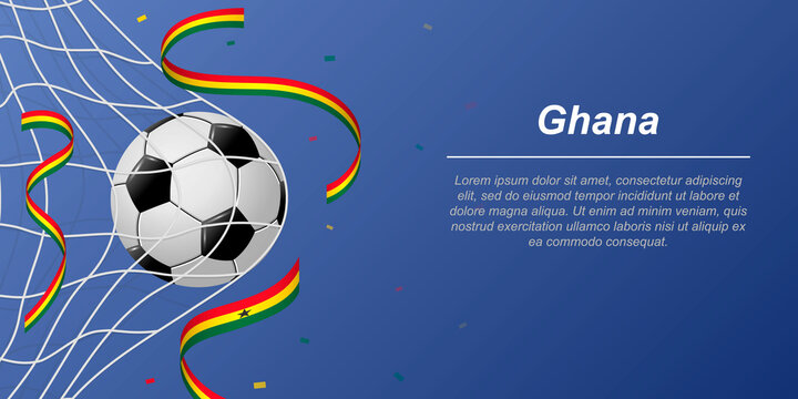 Soccer background with flying ribbons in colors of the flag of Ghana