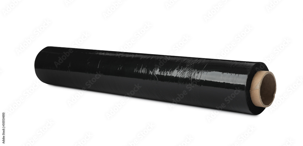 Wall mural roll of black stretch wrap isolated on white