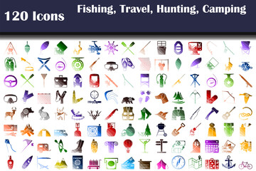 Set of 120 Icons Fishing, Travel, Hunting, Camping icons