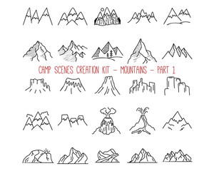 Collection of outline mountain emblems
