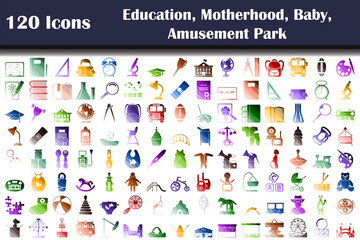 Set of 120 Education, Motherhood, Baby, Amusement Park icons