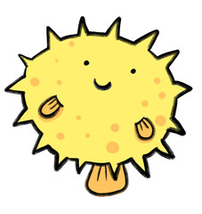 blowfish, pufferfish marine under the sea animal cartoon hand drawn doodle illustration