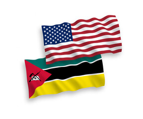 Flags of Republic of Mozambique and America on a white background