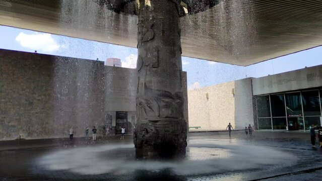 shot of fountain inside museo nacional de antropologia in mexico city