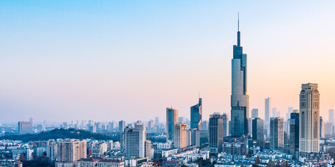 Fototapeta na wymiar Cityscape of Drum Tower and Zifeng Building in Nanjing, Jiangsu, China