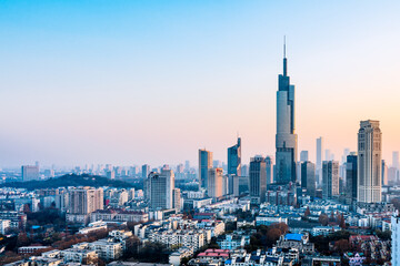 Fototapeta na wymiar Cityscape of Drum Tower and Zifeng Building in Nanjing, Jiangsu, China