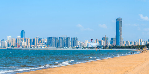 Obraz premium Haikou Holiday Beach and West Coast High-rise Buildings, Hainan, China