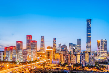 Fototapeta na wymiar High angle night view of CBD buildings in Beijing, China
