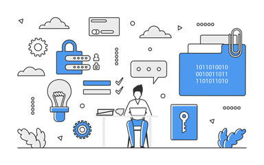 Online digital safety system. General data protection, electronic privacy vector monocolor illustration