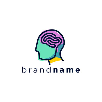 Colorful Head Shape Logo Design Brain Shape. A Circle Maze Brain Head Illustration Vector.