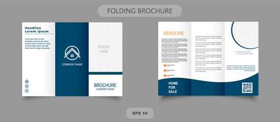 Tri-fold blue corporate brochure design. Vector graphics. Vector graphics for flyer design