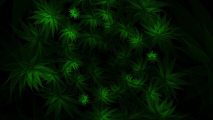 Glowing colored flowers and plants. Abstract beautiful plants, decoration elements and background design. 3d render