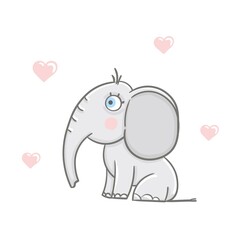 Hand drawn Cute Elephant. Animal wildlife cartoon character vector illustration. Sketch for t shirt design, fashion print, graphic Greeting cards, posters, prints.