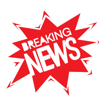 Breaking news icon - white text on red shape, vector