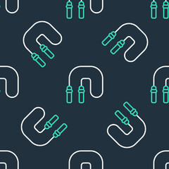 Line Jump rope icon isolated seamless pattern on black background. Skipping rope. Sport equipment. Vector