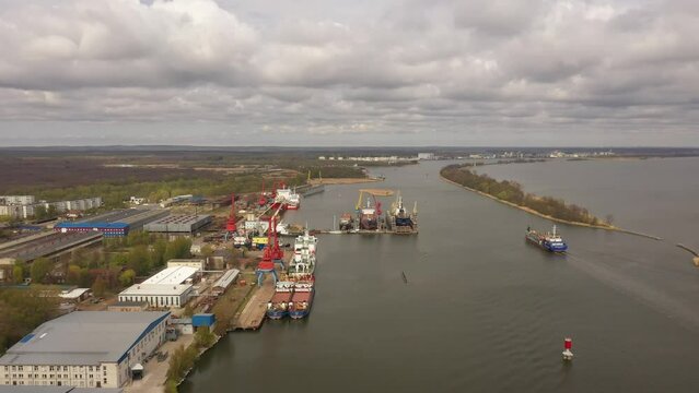 Aerial view of the port in Svetliy town