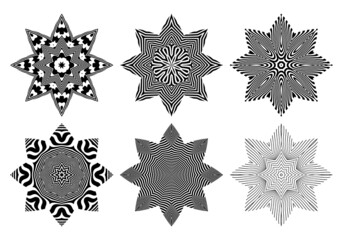 Decorative eight-point stars set. Graphic elements for tattoo design.