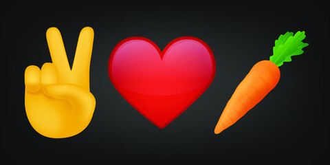 Peace Love and Carrot Illustration Emoji Design. Motivational Quote Emoticon Vector Symbol.