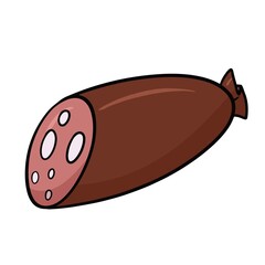 Delicious piece of boiled sausage with bacon slices, smoked sausage, vector cartoon