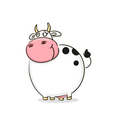 Hand drawn Funny smiling cow. Animal wildlife cartoon character. Vector illustration sketch for t shirt design, Cute Sticker, fashion print, graphic Greeting cards, posters, prints.