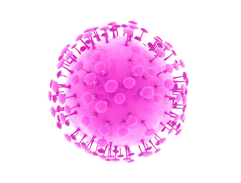 Virus cell pink - close up isolated on white background. 3D illustration Corona virus