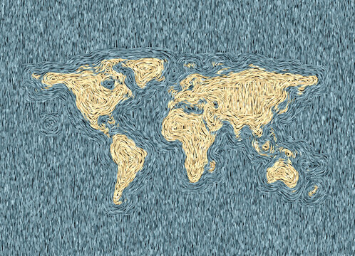 Abstract lines forming a world map van gogh style