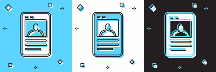 Fototapeta premium Set Baseball card icon isolated on blue and white, black background. Vector