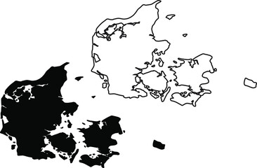 Basis silhouettes on white background. Map of Denmark