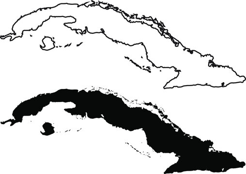 Basis silhouettes on white background. Map of Cuba