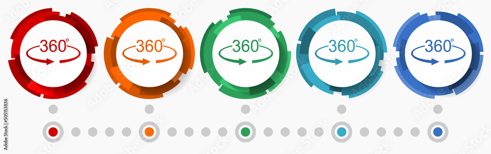 Fototapete Panorama, presentation concept vector icon set, modern design abstract web buttons in 5 color options, infographic template