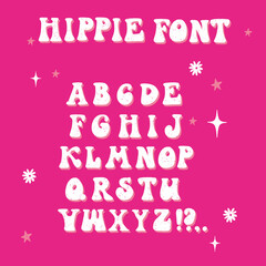 Hippie Groovy retro wave swirl alphabet Vector illustration