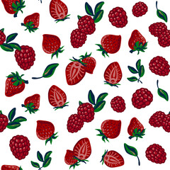 Red berries pattern on the white background. Seamless pattern. 
