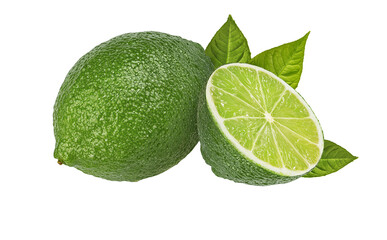 Fresh green lime isolated on white background. Citrus and tropical fruits