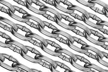 Background with silver metal chain. A common metal short-link chain. 3D render