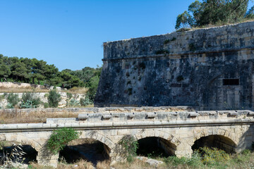 Remains of the historic fortification of the City of Valetta in Malta