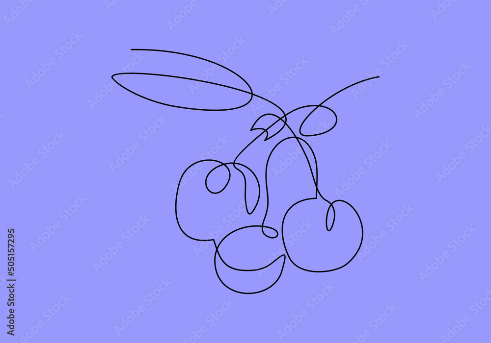 Poster cherries. continuous line .background-continuous line drawing