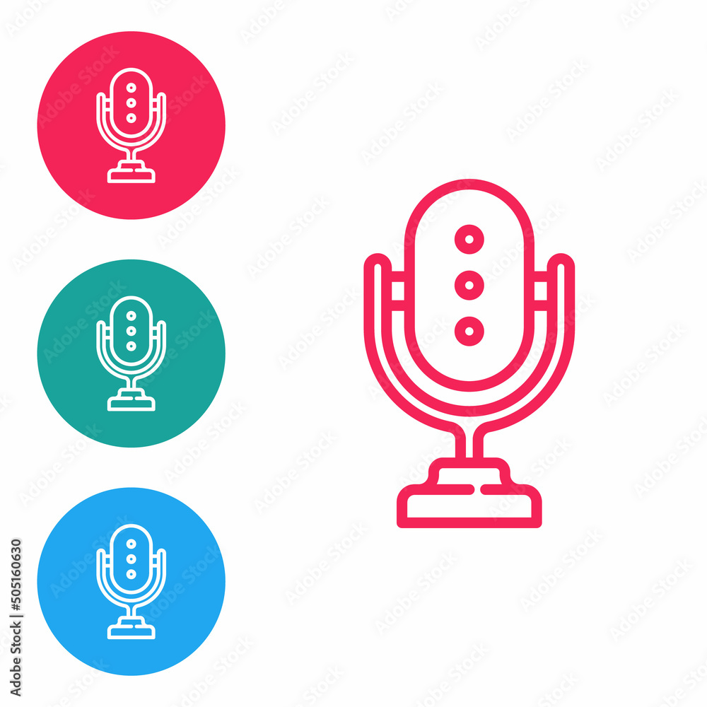 Poster red line microphone icon isolated on white background. on air radio mic microphone. speaker sign. se