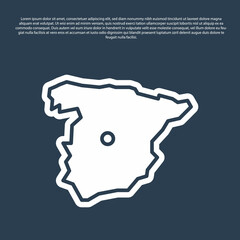 Blue line Map of Spain icon isolated on blue background. Vector