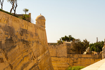 Watchtower of the historic fortifications of the City of Valetta on the Island of Malta