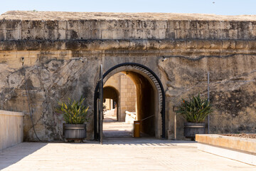 Fototapeta na wymiar Remains of the historic fortification of the City of Valetta in Malta