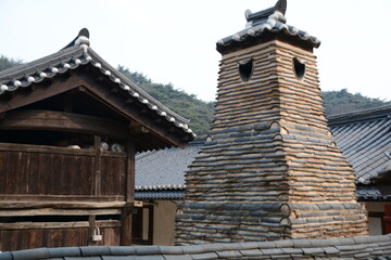 korean temple building and tower made of rocks