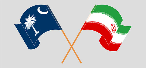 Crossed and waving flags of The State of South Carolina and Iran