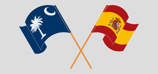 Crossed and waving flags of The State of South Carolina and Spain