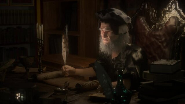 Leonardo Da Vinci an Italian polymath, true genius of the Renaissance period render 3d
