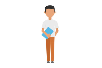 flat illustration of a teacher in simple style holding a book for educational design elements or back to school theme