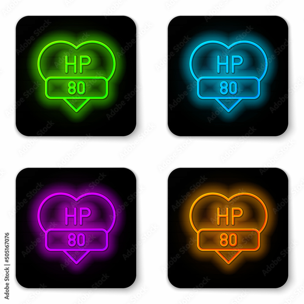 Poster glowing neon line video game bar icon isolated on white background. black square button. vector