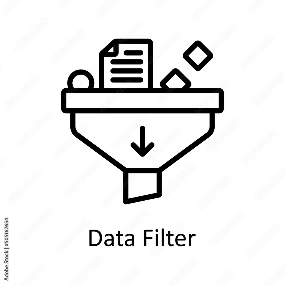Poster data filter vector outline icon design illustration. artificial intelligence symbol on white backgro