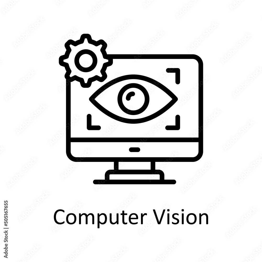 Poster computer vision vector outline icon design illustration. artificial intelligence symbol on white bac