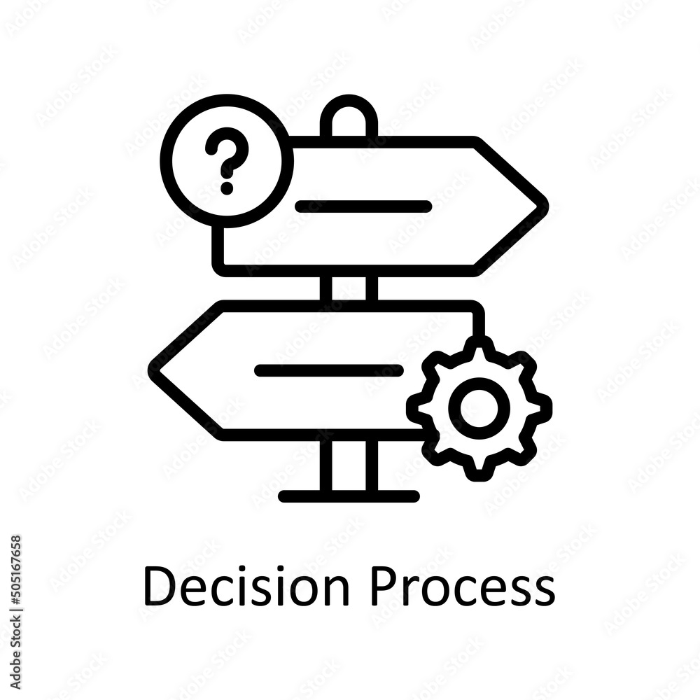 Poster decision process vector outline icon design illustration. artificial intelligence symbol on white ba